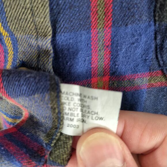 Vtg Boston Traders Plaid Flannel Button Down Shirt Men's L Long Slv Navy Olive - Picture 4 of 10